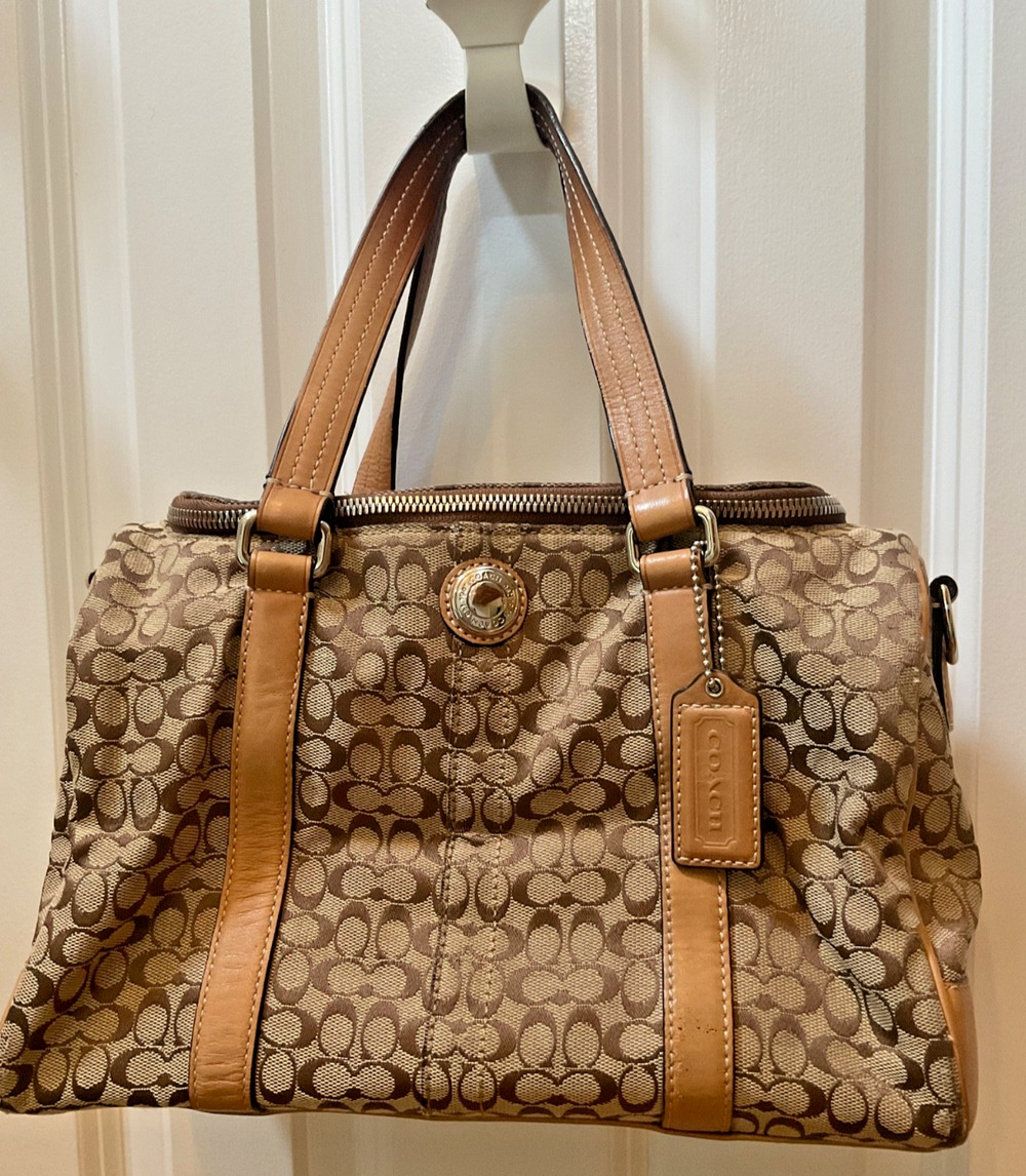 Coach Signature Monogram Canvas Satchel Travel Bag Duffle Brown Tan M0968-F77118